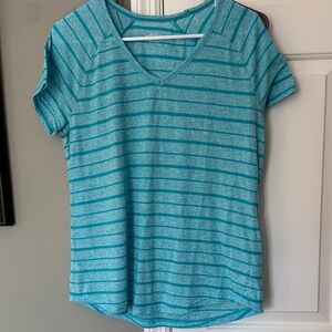 bcg Teal Striped V-Neck Short Sleeve Tee